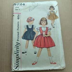 Simplicity Sewing Pattern 3724 Toddler Girls Jumper Dresses & Blouses Size 2